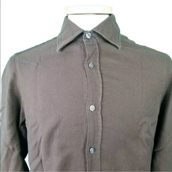 Hugo Boss Medium Brown Mini Check Cotton Long Sleeve Button Front Shirt - Picture 6 of 6